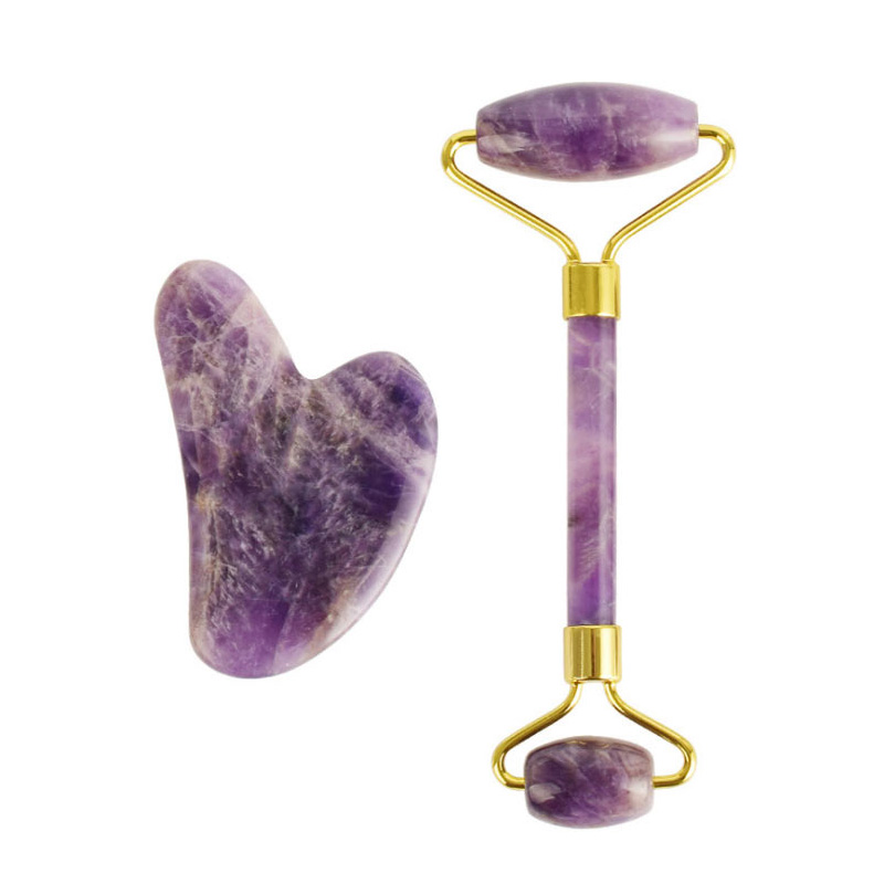 Natural Amethyst Jade Roller Stone Wrinkle Remove Skin Care Face-lift Natural Stone Face Roller Massage Facial Slim Lifting Tool