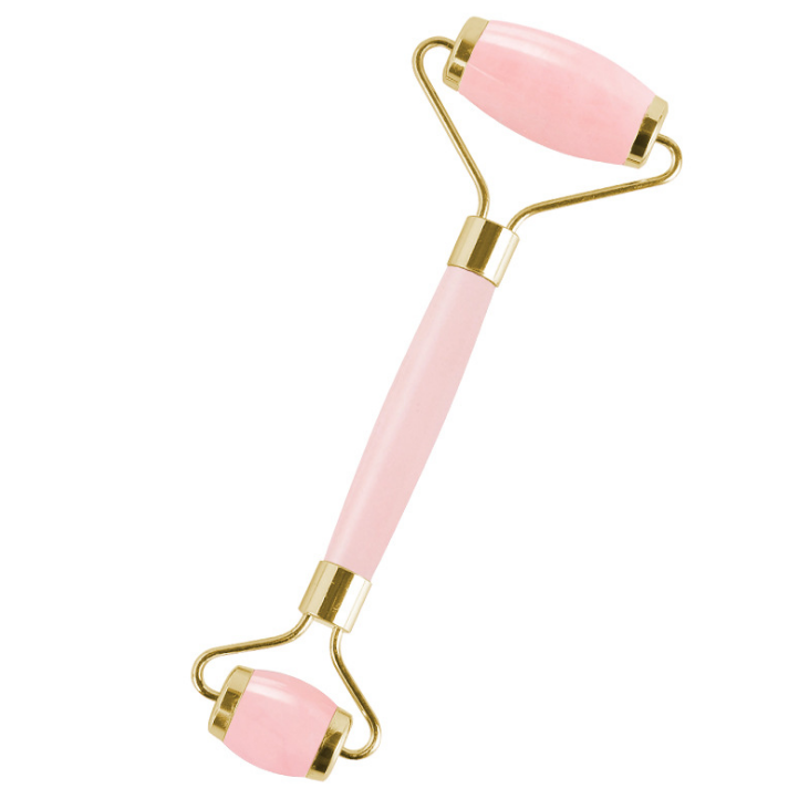 Gold Frame Rose Quartz Roller High Quality Pink Stone Face Roller Great for Skin on Face and Neck
