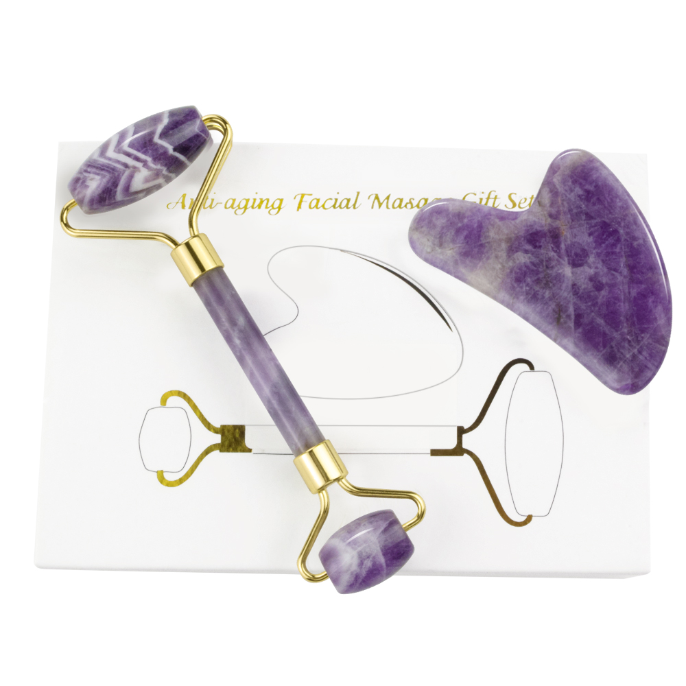 Purple Crystal Jade Roller Facial Massager Portable Face Lift Massage Roller Wrinkle Removal Face Lifting Tool Amethyst Roller