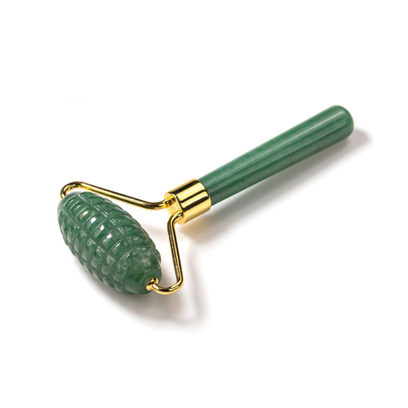 Single-end Green Aventurine Spike Roller Natural Stone Facial Massager Tool for Anti Aging,