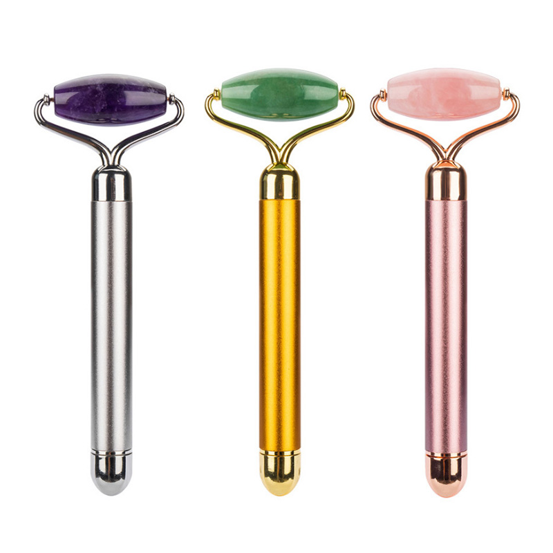 Vibrating Jade Facial Massager Roller, Electric Rose Quartz Face Roller to Press Serums, Cream and Oil Into Skin